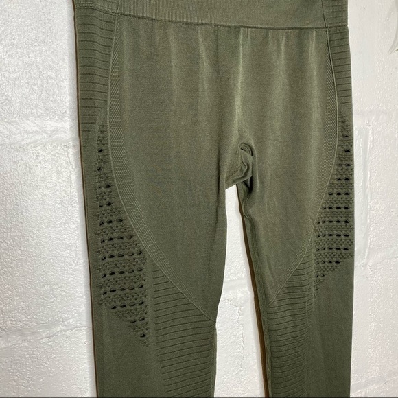 Olive Green Cut Out Perforated Workout Leggings Tights Size Small Medium - Picture 3 of 9